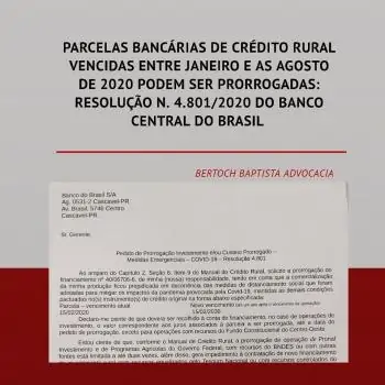 PEDIDO DE PRORROGAÇÃO DA PARCELA DE CRÉDITO RURAL BANCÁRIA